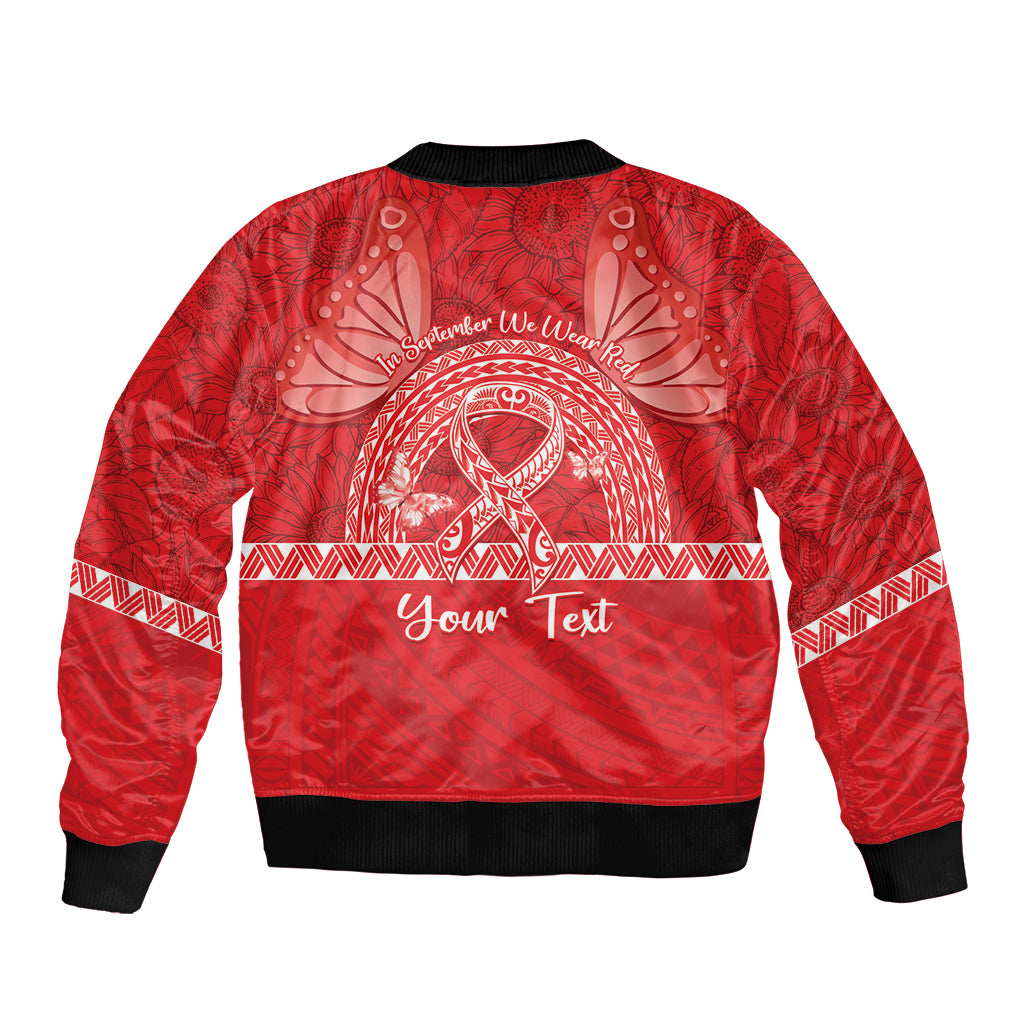 Personalised In September We Wear Red Sleeve Zip Bomber Jacket Polynesia Blood Cancer Awareness LT14 - Polynesian Pride