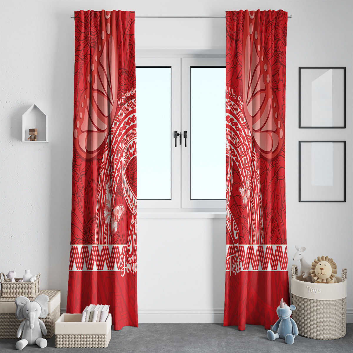 Personalised In September We Wear Red Window Curtain Polynesia Blood Cancer Awareness LT14 - Polynesian Pride