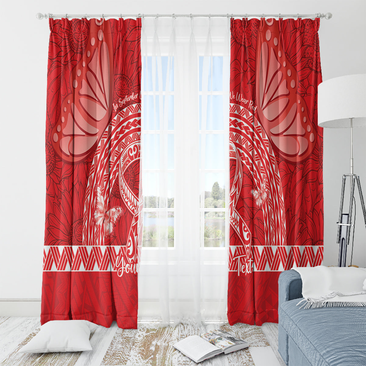 Personalised In September We Wear Red Window Curtain Polynesia Blood Cancer Awareness LT14 - Polynesian Pride