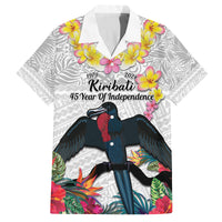 Kiribati Independence Day Family Matching Long Sleeve Bodycon Dress and Hawaiian Shirt Frigatebird Mix Tropical Flowers - White Style LT14 Dad's Shirt - Short Sleeve White - Polynesian Pride