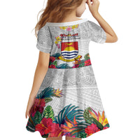 Kiribati Independence Day Family Matching Puletasi and Hawaiian Shirt Frigatebird Mix Tropical Flowers - White Style LT14 - Polynesian Pride