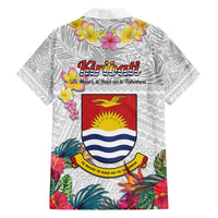 Kiribati Independence Day Family Matching Puletasi and Hawaiian Shirt Frigatebird Mix Tropical Flowers - White Style LT14 - Polynesian Pride