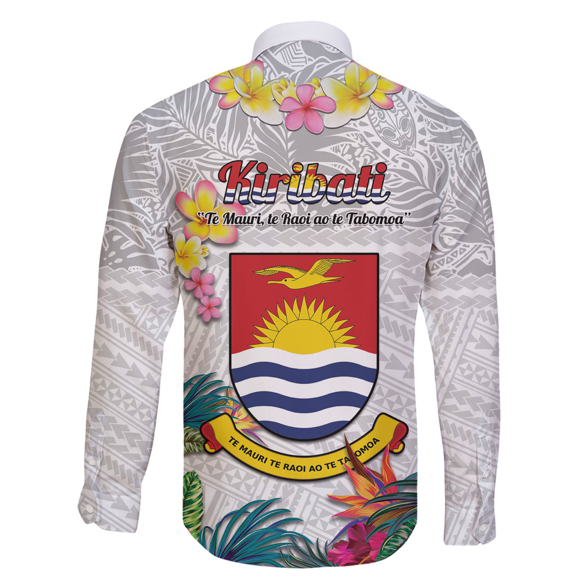 Kiribati Independence Day Family Matching Tank Maxi Dress and Hawaiian Shirt Frigatebird Mix Tropical Flowers - White Style LT14 - Polynesian Pride