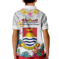 Kiribati Independence Day Kid Polo Shirt Frigatebird Mix Tropical Flowers - White Style