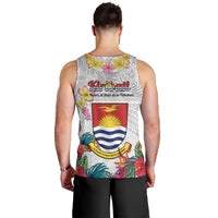 Kiribati Independence Day Men Tank Top Frigatebird Mix Tropical Flowers - White Style LT14 - Polynesian Pride