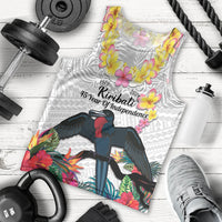 Kiribati Independence Day Men Tank Top Frigatebird Mix Tropical Flowers - White Style LT14 - Polynesian Pride