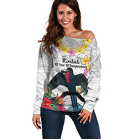 Kiribati Independence Day Off Shoulder Sweater Frigatebird Mix Tropical Flowers - White Style LT14 Women White - Polynesian Pride