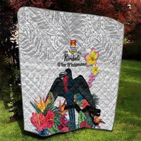Kiribati Independence Day Quilt Frigatebird Mix Tropical Flowers - White Style LT14 - Polynesian Pride