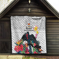 Kiribati Independence Day Quilt Frigatebird Mix Tropical Flowers - White Style LT14 - Polynesian Pride