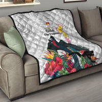 Kiribati Independence Day Quilt Frigatebird Mix Tropical Flowers - White Style LT14 - Polynesian Pride
