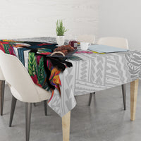Kiribati Independence Day Tablecloth Frigatebird Mix Tropical Flowers - White Style