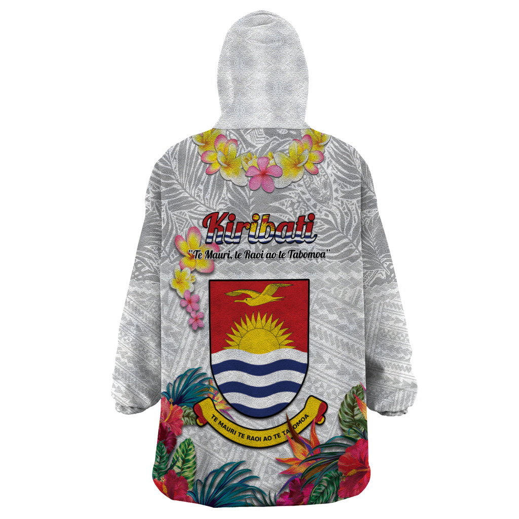 Kiribati Independence Day Wearable Blanket Hoodie Frigatebird Mix Tropical Flowers - White Style