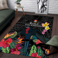 Kiribati Independence Day Area Rug Frigatebird Mix Tropical Flowers - Black Style LT14 Black - Polynesian Pride