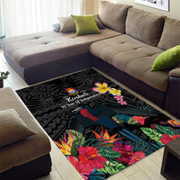 Kiribati Independence Day Area Rug Frigatebird Mix Tropical Flowers - Black Style LT14 - Polynesian Pride