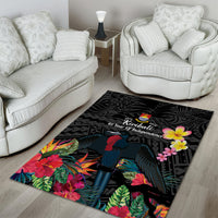 Kiribati Independence Day Area Rug Frigatebird Mix Tropical Flowers - Black Style LT14 - Polynesian Pride
