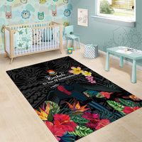 Kiribati Independence Day Area Rug Frigatebird Mix Tropical Flowers - Black Style LT14 - Polynesian Pride