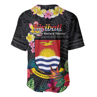 Kiribati Independence Day Baseball Jersey Frigatebird Mix Tropical Flowers - Black Style LT14 - Polynesian Pride