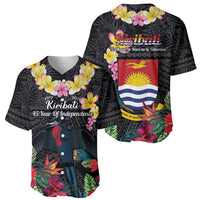 Kiribati Independence Day Baseball Jersey Frigatebird Mix Tropical Flowers - Black Style LT14 - Polynesian Pride