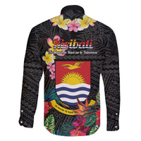 Kiribati Independence Day Family Matching Off Shoulder Short Dress and Hawaiian Shirt Frigatebird Mix Tropical Flowers - Black Style LT14 - Polynesian Pride