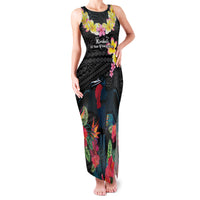 Kiribati Independence Day Family Matching Tank Maxi Dress and Hawaiian Shirt Frigatebird Mix Tropical Flowers - Black Style LT14 Mom's Dress Black - Polynesian Pride