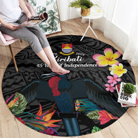 Kiribati Independence Day Round Carpet Frigatebird Mix Tropical Flowers - Black Style LT14 - Polynesian Pride