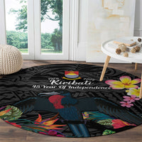 Kiribati Independence Day Round Carpet Frigatebird Mix Tropical Flowers - Black Style LT14 - Polynesian Pride