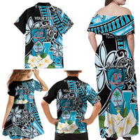 Personalised Guam Liberation Day Family Matching Off Shoulder Maxi Dress and Hawaiian Shirt 80th Anniversary Chamorro Latte Stone With Guasali Flowers LT14 - Polynesian Pride