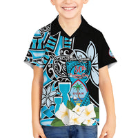Personalised Guam Liberation Day Family Matching Off Shoulder Maxi Dress and Hawaiian Shirt 80th Anniversary Chamorro Latte Stone With Guasali Flowers LT14 Son's Shirt Blue - Polynesian Pride