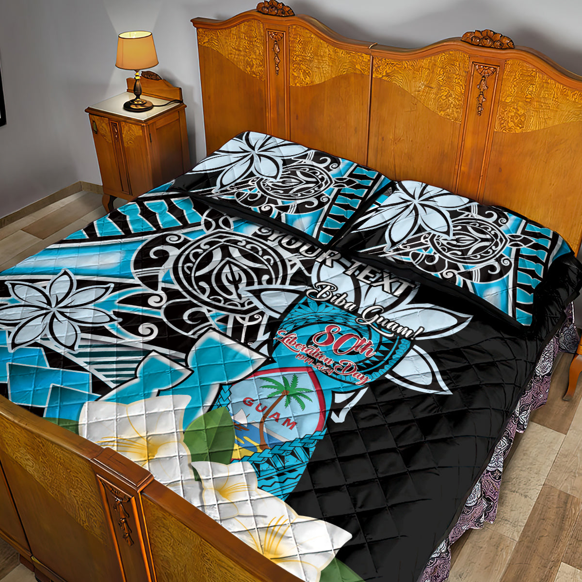 Personalised Guam Liberation Day Quilt Bed Set Chamorro Latte Stone With Guasali Flowers