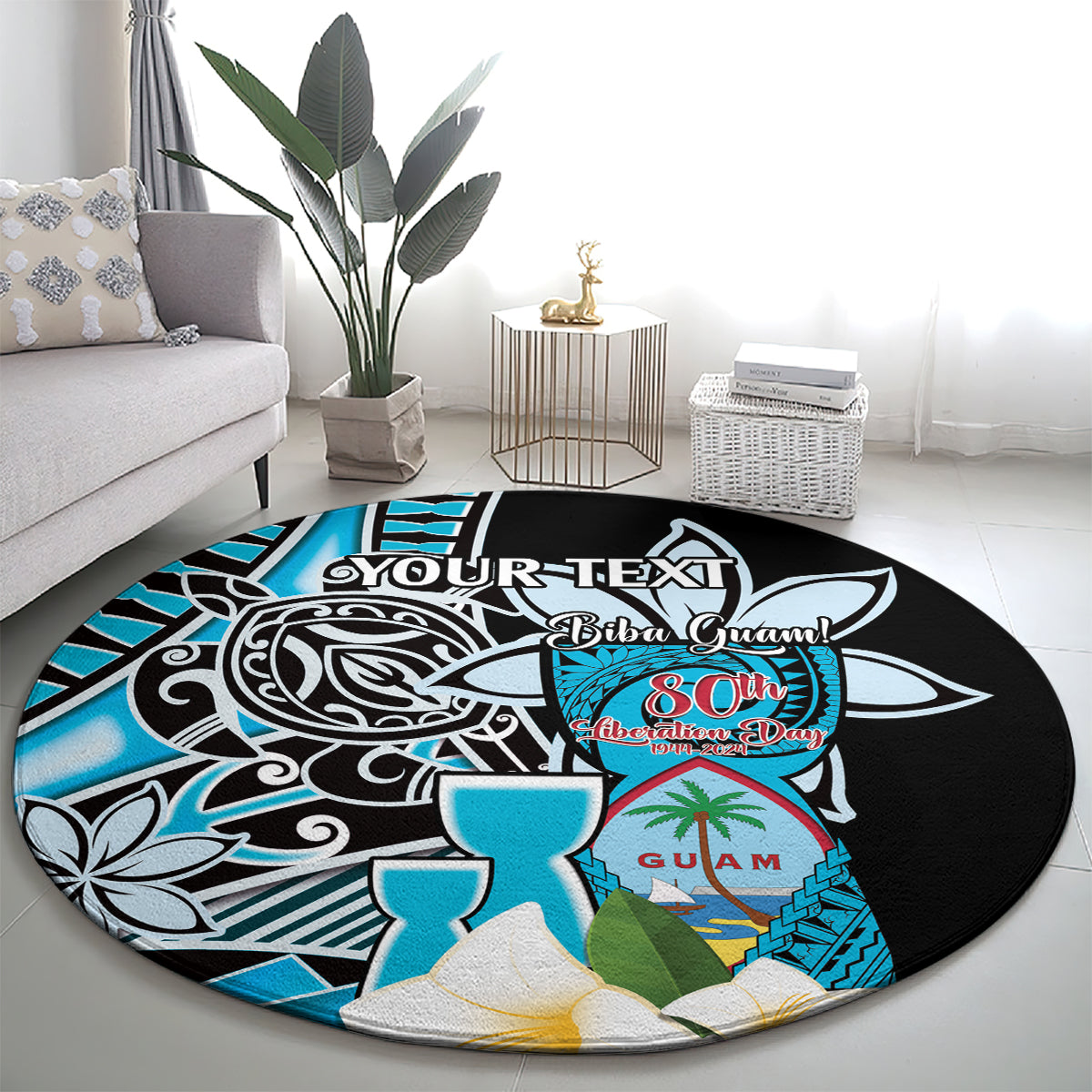 Personalised Guam Liberation Day Round Carpet Chamorro Latte Stone With Guasali Flowers