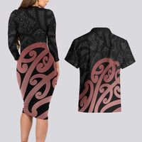 New Zealand Mangopare Tamanako Couples Matching Long Sleeve Bodycon Dress and Hawaiian Shirt Aotearoa Maori LT14 - Polynesian Pride