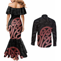New Zealand Mangopare Tamanako Couples Matching Mermaid Dress and Long Sleeve Button Shirt Aotearoa Maori LT14 - Polynesian Pride