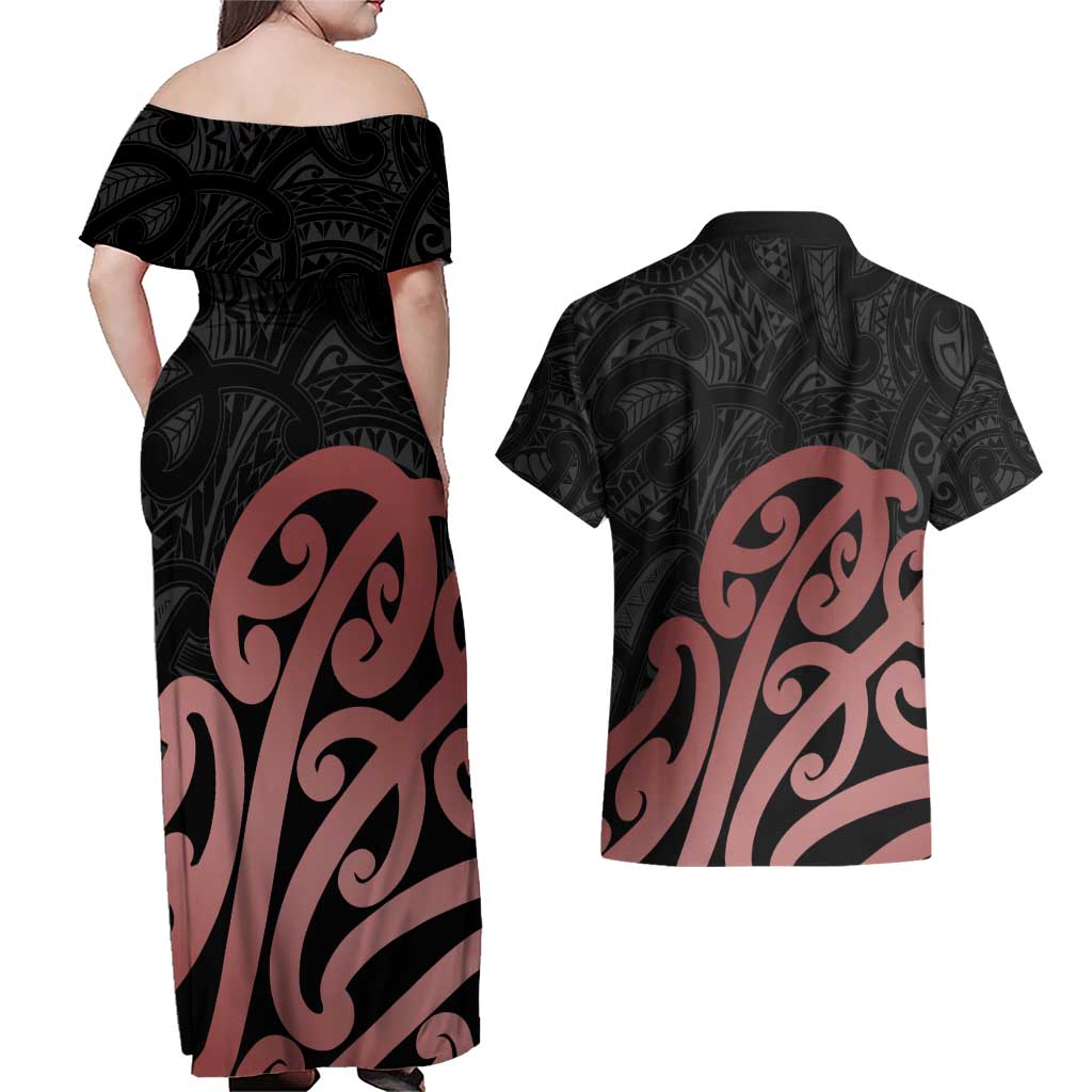 New Zealand Mangopare Tamanako Couples Matching Off Shoulder Maxi Dress and Hawaiian Shirt Aotearoa Maori LT14 - Polynesian Pride