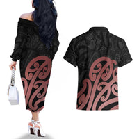 New Zealand Mangopare Tamanako Couples Matching Off The Shoulder Long Sleeve Dress and Hawaiian Shirt Aotearoa Maori LT14 - Polynesian Pride