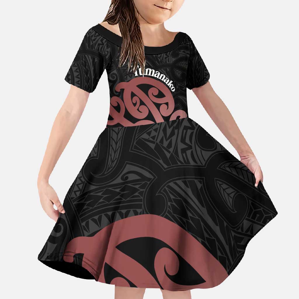 New Zealand Mangopare Tamanako Family Matching Long Sleeve Bodycon Dress and Hawaiian Shirt Aotearoa Maori LT14 Daughter's Dress Brown - Polynesian Pride