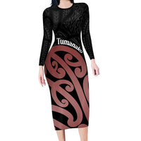 New Zealand Mangopare Tamanako Family Matching Long Sleeve Bodycon Dress and Hawaiian Shirt Aotearoa Maori LT14 Mom's Dress Brown - Polynesian Pride