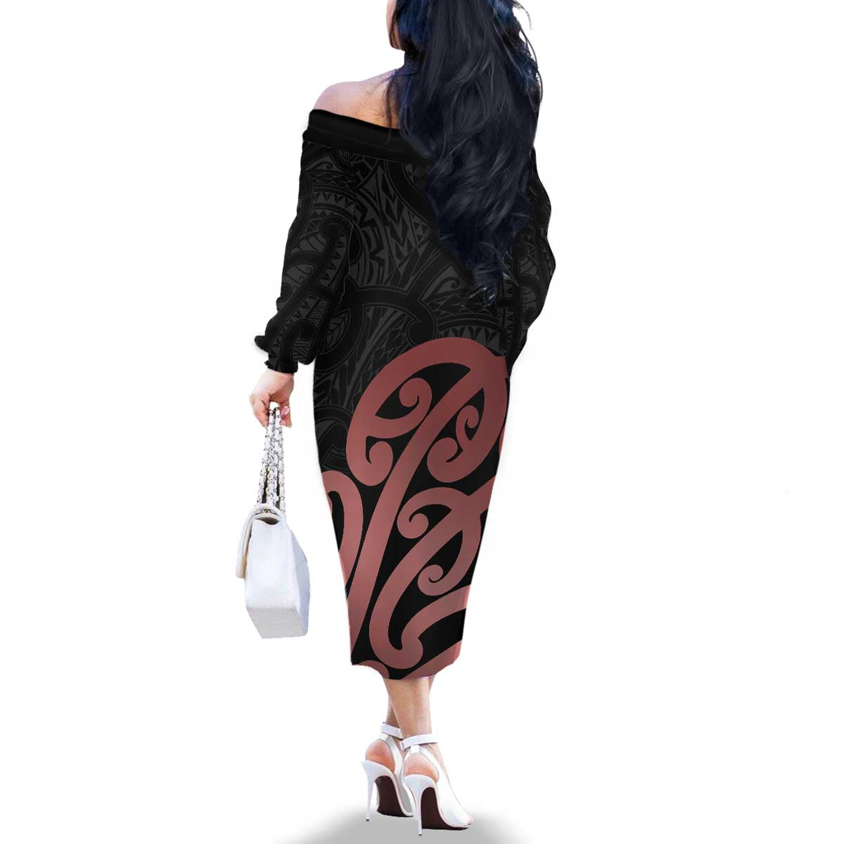 New Zealand Mangopare Tamanako Family Matching Off The Shoulder Long Sleeve Dress and Hawaiian Shirt Aotearoa Maori LT14 - Polynesian Pride