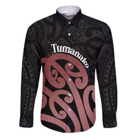 New Zealand Mangopare Tamanako Family Matching Off Shoulder Maxi Dress and Hawaiian Shirt Aotearoa Maori LT14 Dad's Shirt - Long Sleeve Brown - Polynesian Pride