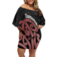 New Zealand Mangopare Tamanako Family Matching Off Shoulder Short Dress and Hawaiian Shirt Aotearoa Maori LT14 Mom's Dress Brown - Polynesian Pride