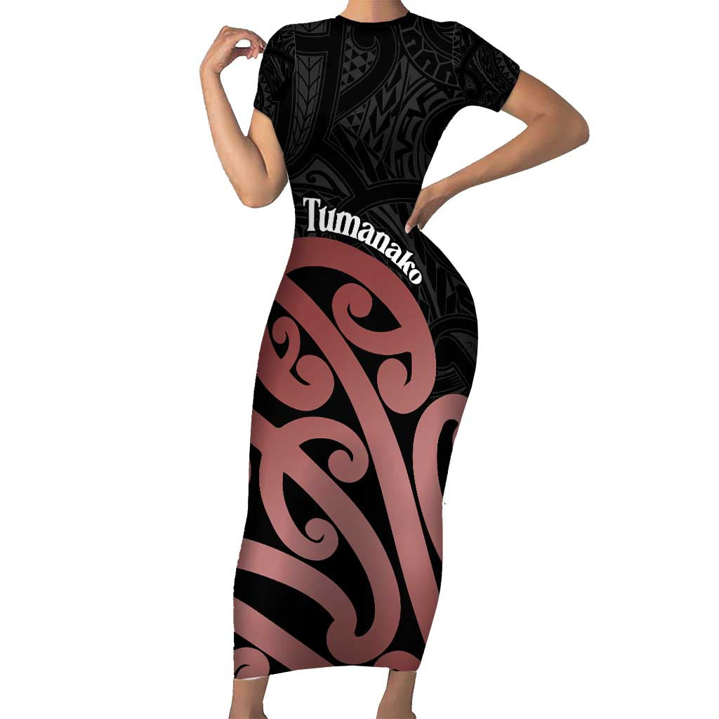 New Zealand Mangopare Tamanako Family Matching Short Sleeve Bodycon Dress and Hawaiian Shirt Aotearoa Maori LT14 Mom's Dress Brown - Polynesian Pride