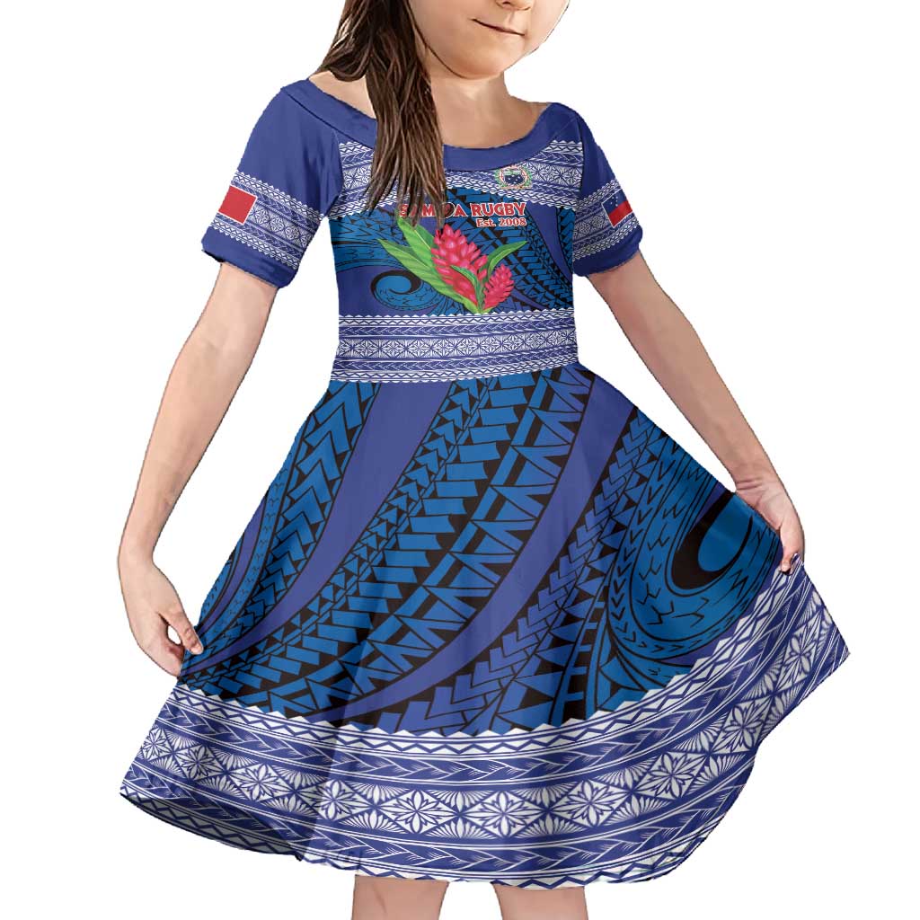 Custom Samoa Rugby Family Matching Long Sleeve Bodycon Dress and Hawaiian Shirt 2024 Go Champions Samoan Gingers LT14 Daughter's Dress Blue - Polynesian Pride
