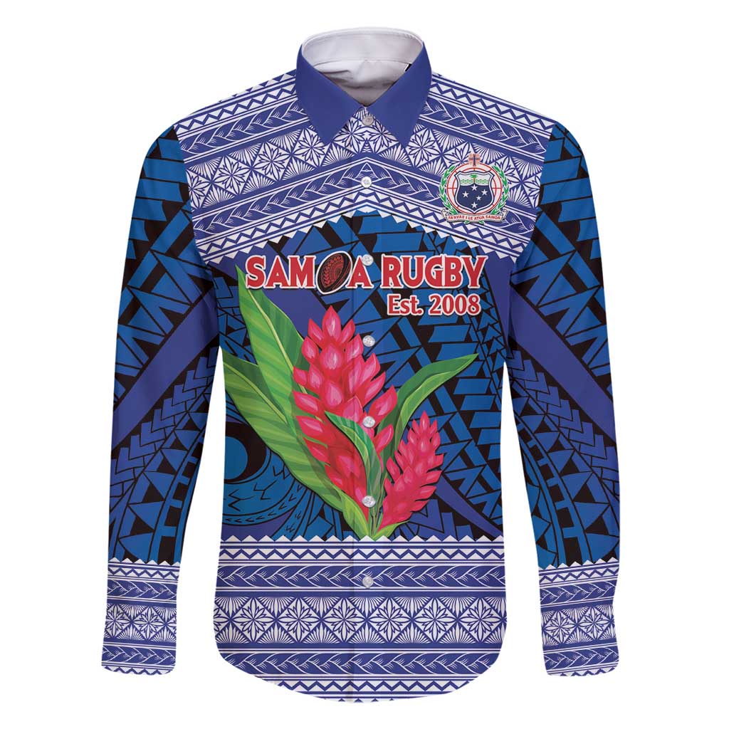 Custom Samoa Rugby Family Matching Long Sleeve Bodycon Dress and Hawaiian Shirt 2024 Go Champions Samoan Gingers LT14 Dad's Shirt - Long Sleeve Blue - Polynesian Pride