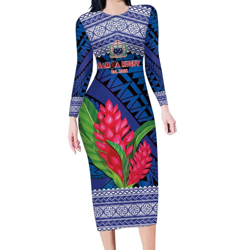 Custom Samoa Rugby Family Matching Long Sleeve Bodycon Dress and Hawaiian Shirt 2024 Go Champions Samoan Gingers LT14 Mom's Dress Blue - Polynesian Pride