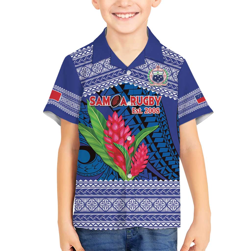 Custom Samoa Rugby Family Matching Long Sleeve Bodycon Dress and Hawaiian Shirt 2024 Go Champions Samoan Gingers LT14 Son's Shirt Blue - Polynesian Pride