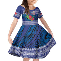 Custom Samoa Rugby Family Matching Off The Shoulder Long Sleeve Dress and Hawaiian Shirt 2024 Go Champions Samoan Gingers LT14 Daughter's Dress Blue - Polynesian Pride