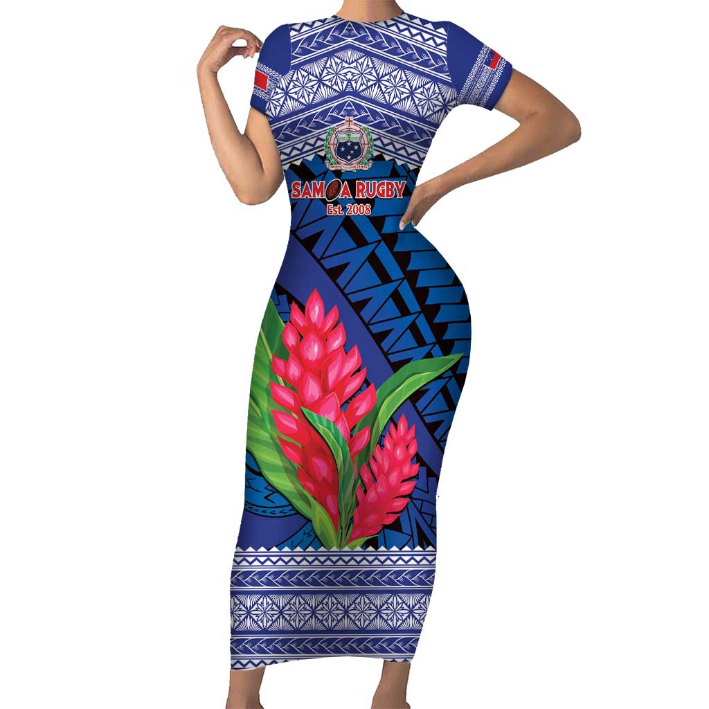 Custom Samoa Rugby Family Matching Short Sleeve Bodycon Dress and Hawaiian Shirt 2024 Go Champions Samoan Gingers LT14 Mom's Dress Blue - Polynesian Pride