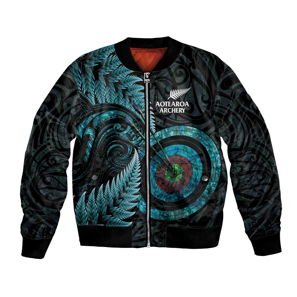 New Zealand Archery Bomber Jacket Aotearoa Silver Fern Maori LT14 Unisex Turquoise - Polynesian Pride