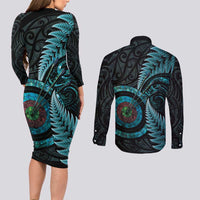 New Zealand Archery Couples Matching Long Sleeve Bodycon Dress and Long Sleeve Button Shirt Aotearoa Silver Fern Maori LT14 - Polynesian Pride