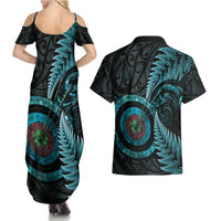 New Zealand Archery Couples Matching Summer Maxi Dress and Hawaiian Shirt Aotearoa Silver Fern Maori LT14 - Polynesian Pride