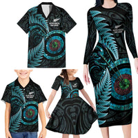 New Zealand Archery Family Matching Long Sleeve Bodycon Dress and Hawaiian Shirt Aotearoa Silver Fern Maori LT14 - Polynesian Pride